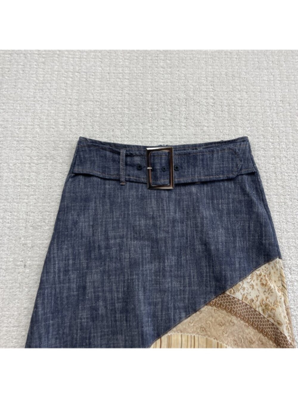 Y2K Escandelle Paris Boho Patchwork Skirt Midi Festival Denim Floral Cottagecore - Picture 2 of 9